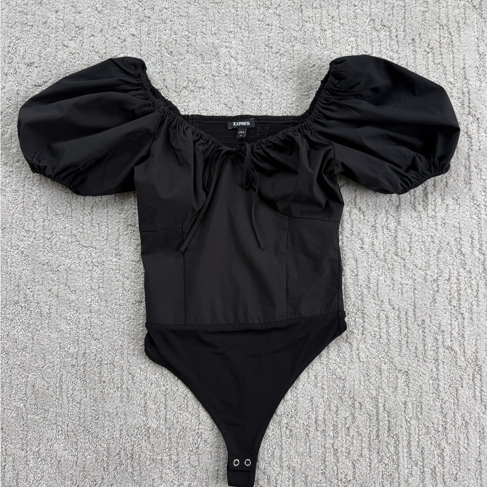 NWOT Express Black Puff Sleeve Bodysuit